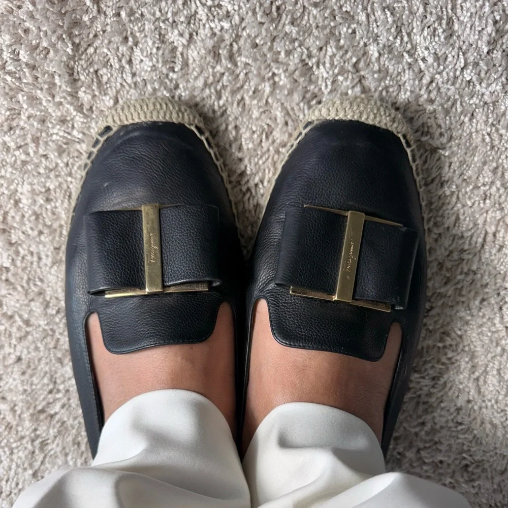 Salvatore Ferragamo Black Espadrilles with Gold Accent